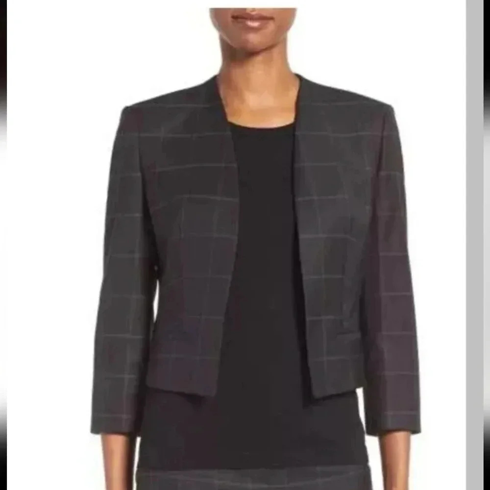 Hugo Boss Women's Charcoal Gray Windowpane Cropped Blazer